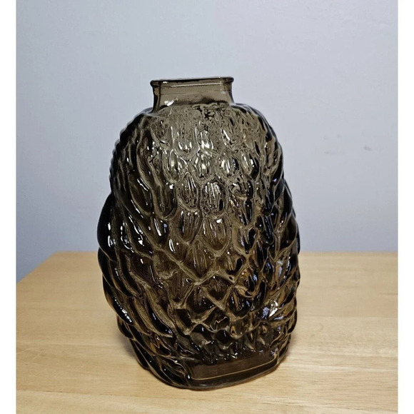 Vintage Wise Old Owl Glass Bank Smokey Gray 6 Inches - Picture 3 of 7